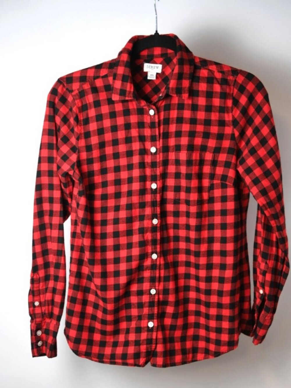 J. Crew Buffalo Plaid Flannel Button Down Shirt Women's XS 100% Cotton Red Black